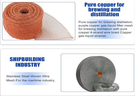 Chiều rộng 400mm Lưới kim loại dệt kim 0,25mm Tôn / phẳng cho Demister